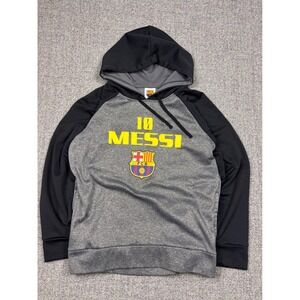 FC Barcelona Messi 10 Hoodie Mens Small Grey Black Soccer FCB‎ Sweatshirt
